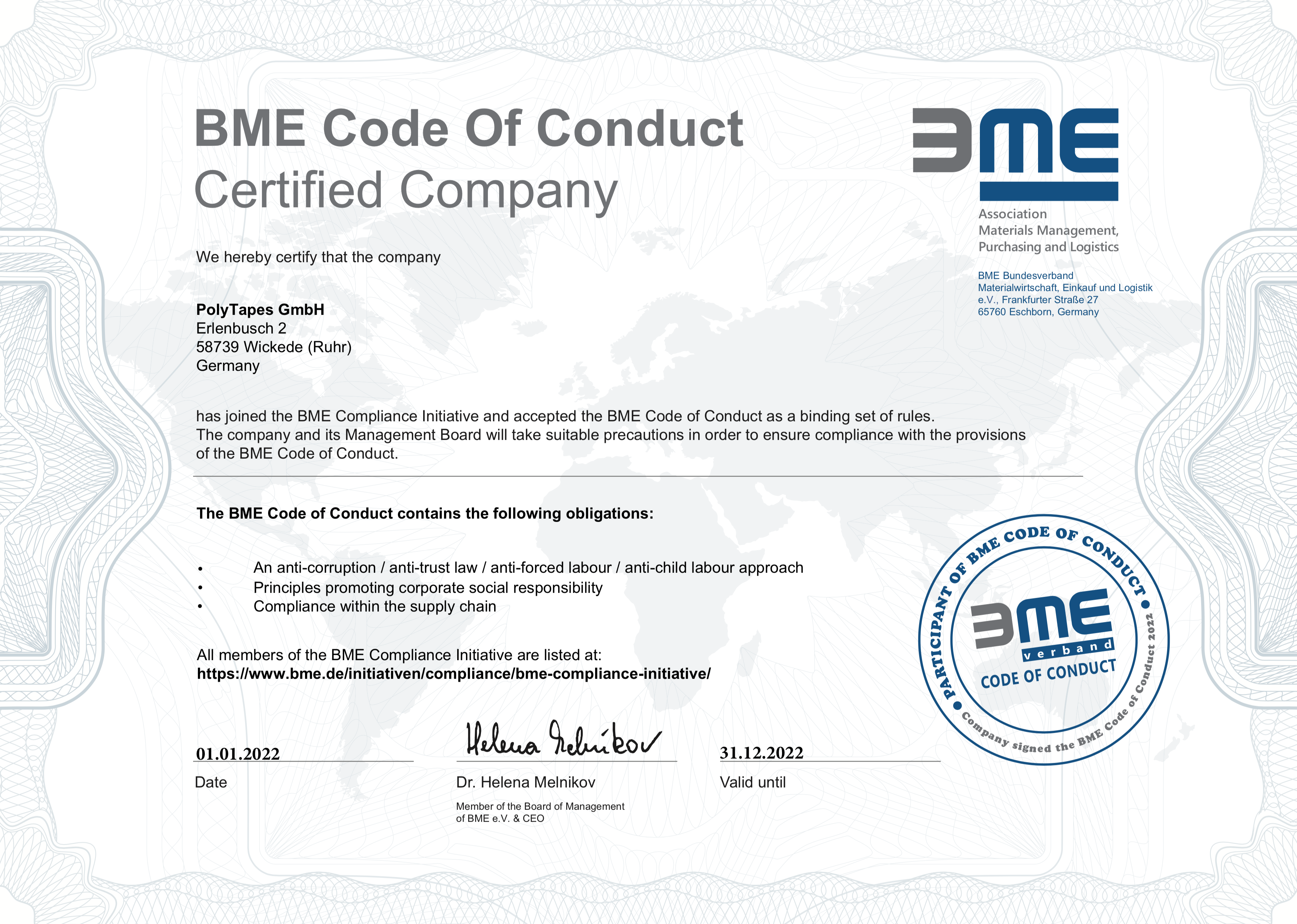 BME certificate
